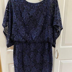 Formal mini dress, dark blue with lace sequence